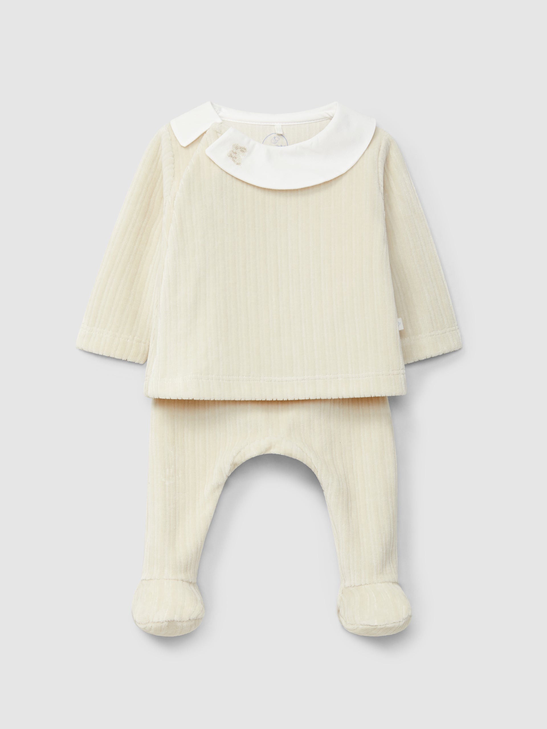 ENSEMBLE DEUX PIECES EN VELOURS CANNELE AVEC DETAIL BRODE AU COL