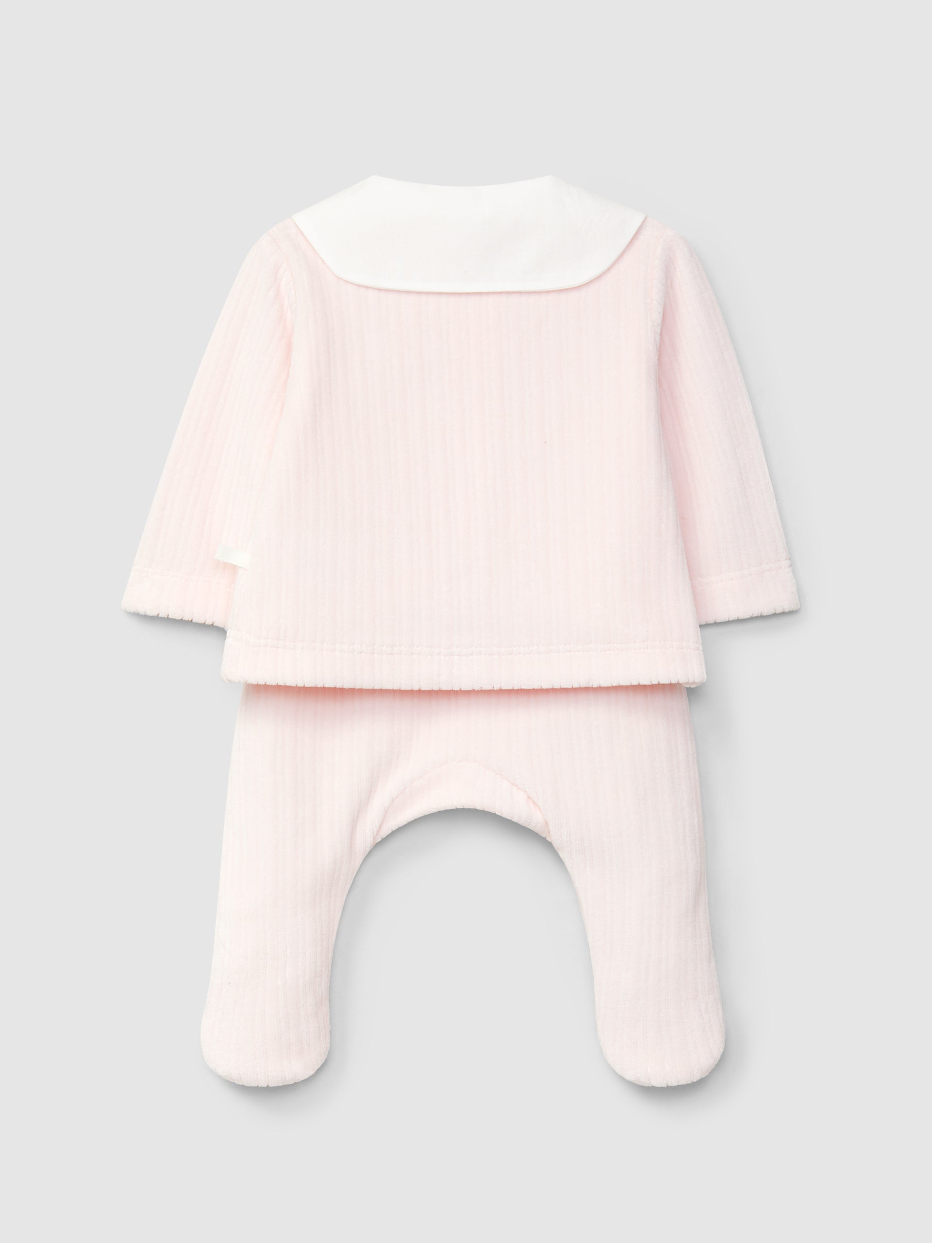 ENSEMBLE DEUX PIECES EN VELOURS CANNELE AVEC DETAIL DE FLEURS BRODEES