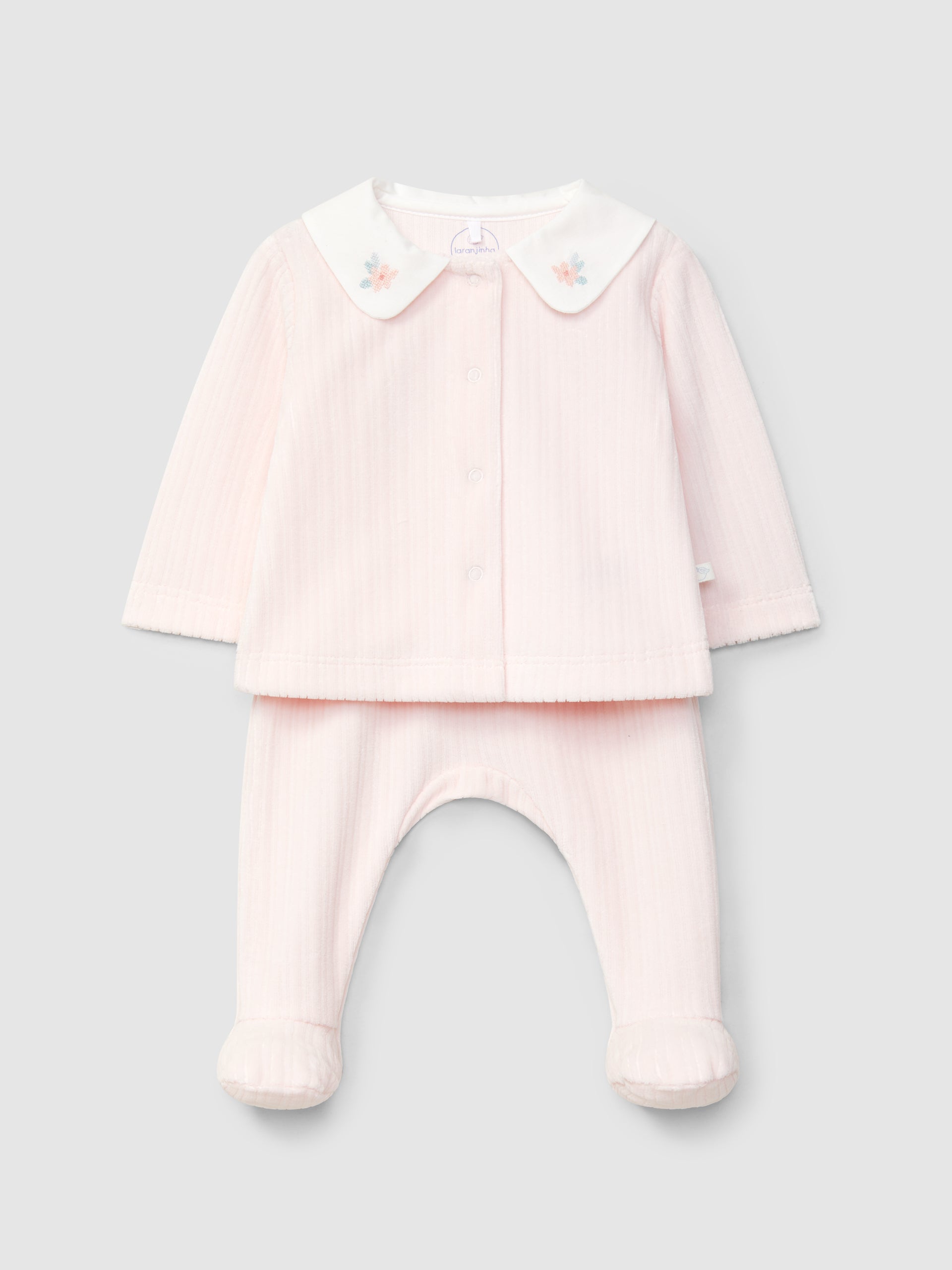 ENSEMBLE DEUX PIECES EN VELOURS CANNELE AVEC DETAIL DE FLEURS BRODEES