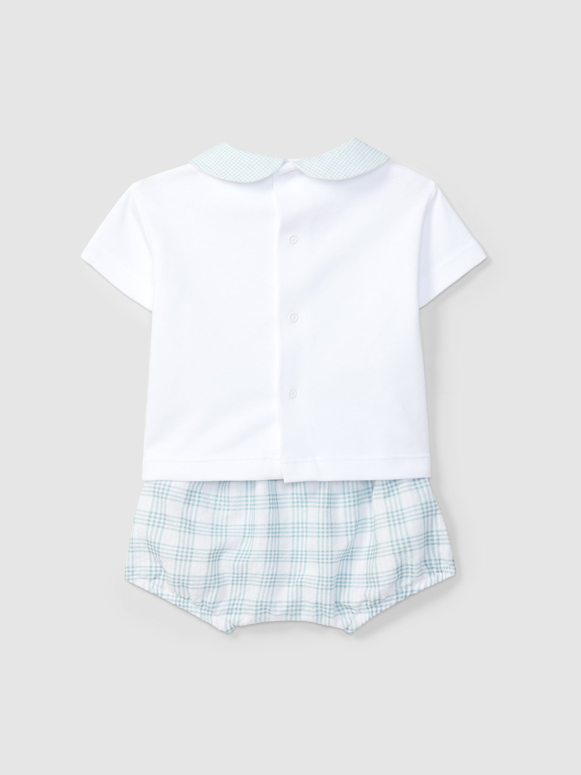 ENSEMBLE COMPOSE DE DEUX PIECES CARREAUX SEERSUCKER ET BRODERIE SUR LA POITRINE