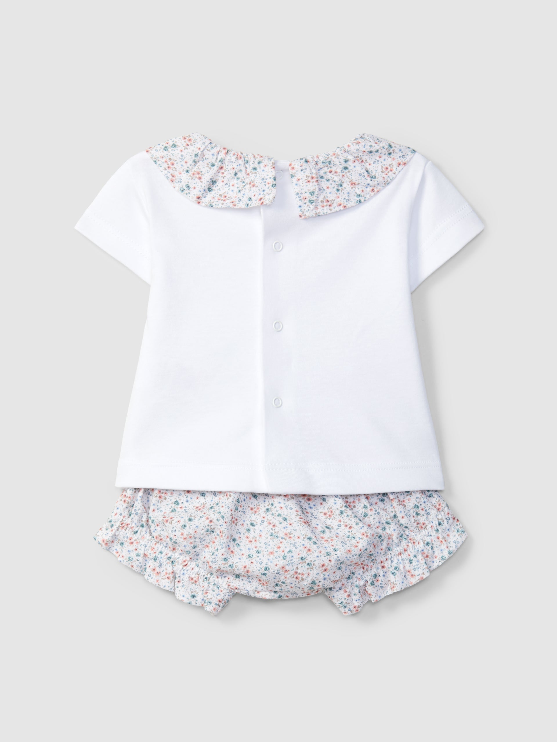 ENSEMBLE COMPOSE DE DEUX PIECES FLEURS SEERSUCKER ET BRODERIE SUR LA POITRINE