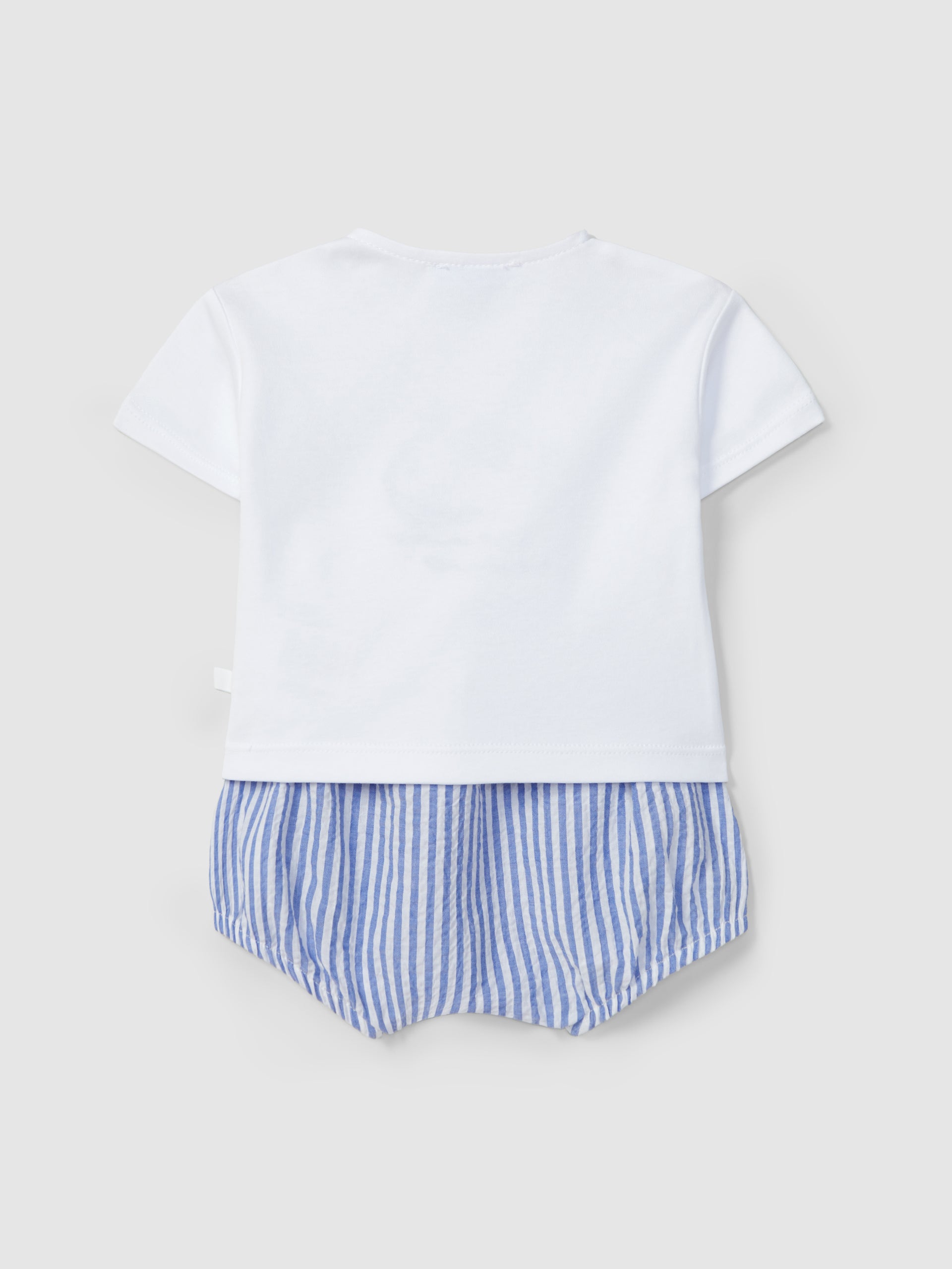 ENSEMBLE COMPOSE DE DEUX PIECES SEERSUCKER A RAYURES ET BRODERIE