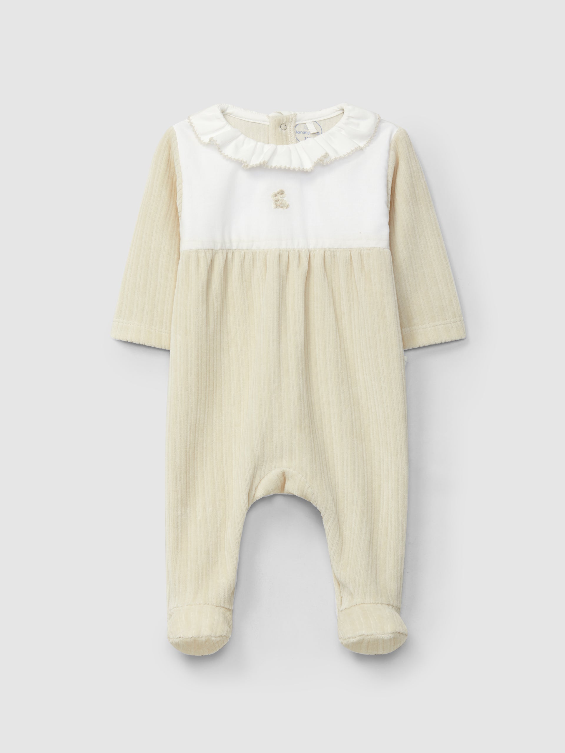 BABYGROW EN VELOURS CANNELE A COL A VOLANT ET DETAIL BRODE
