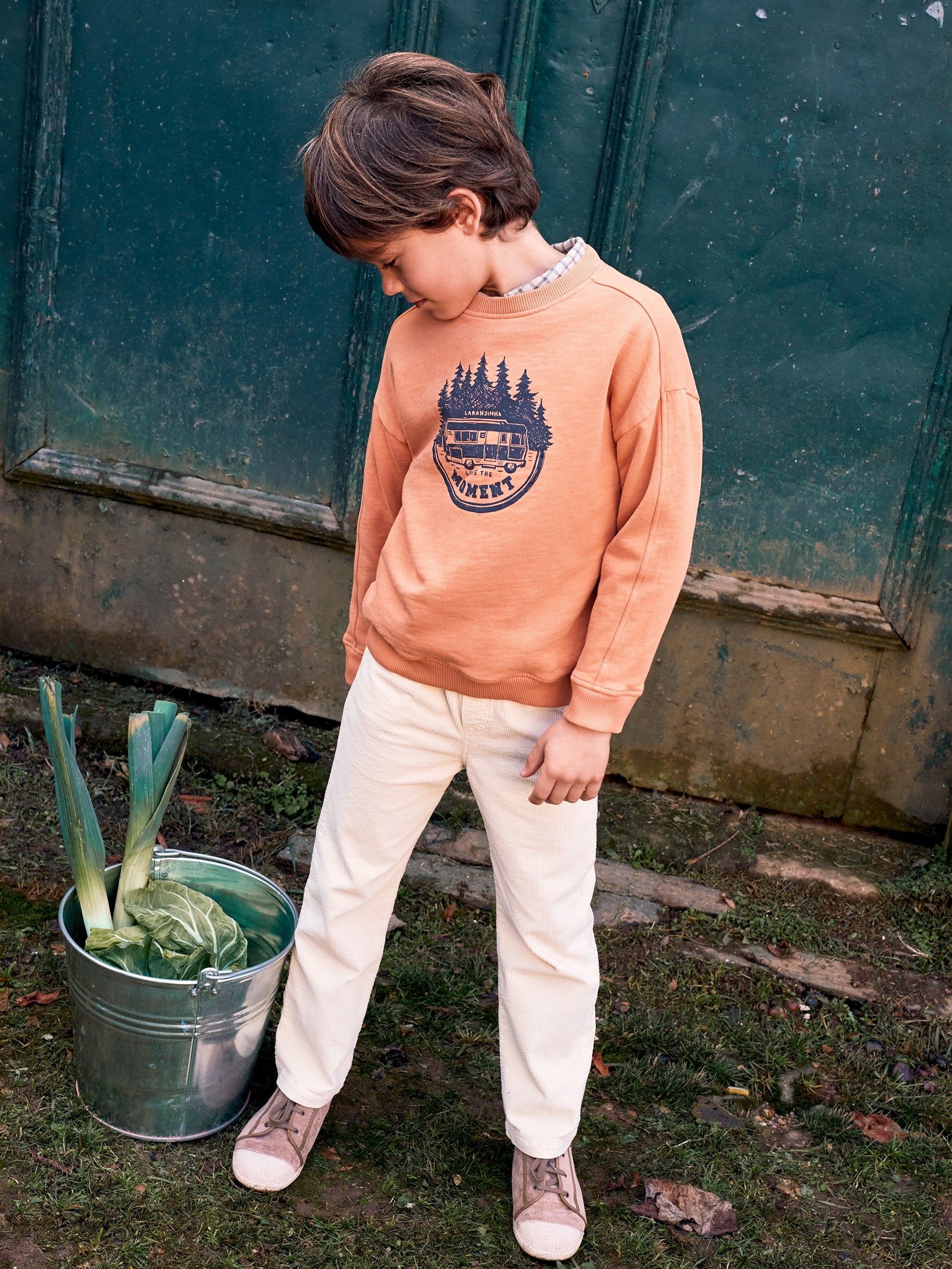 PANTALON PULL-UP EN VELOURS COTELE A QUATRE POCHES