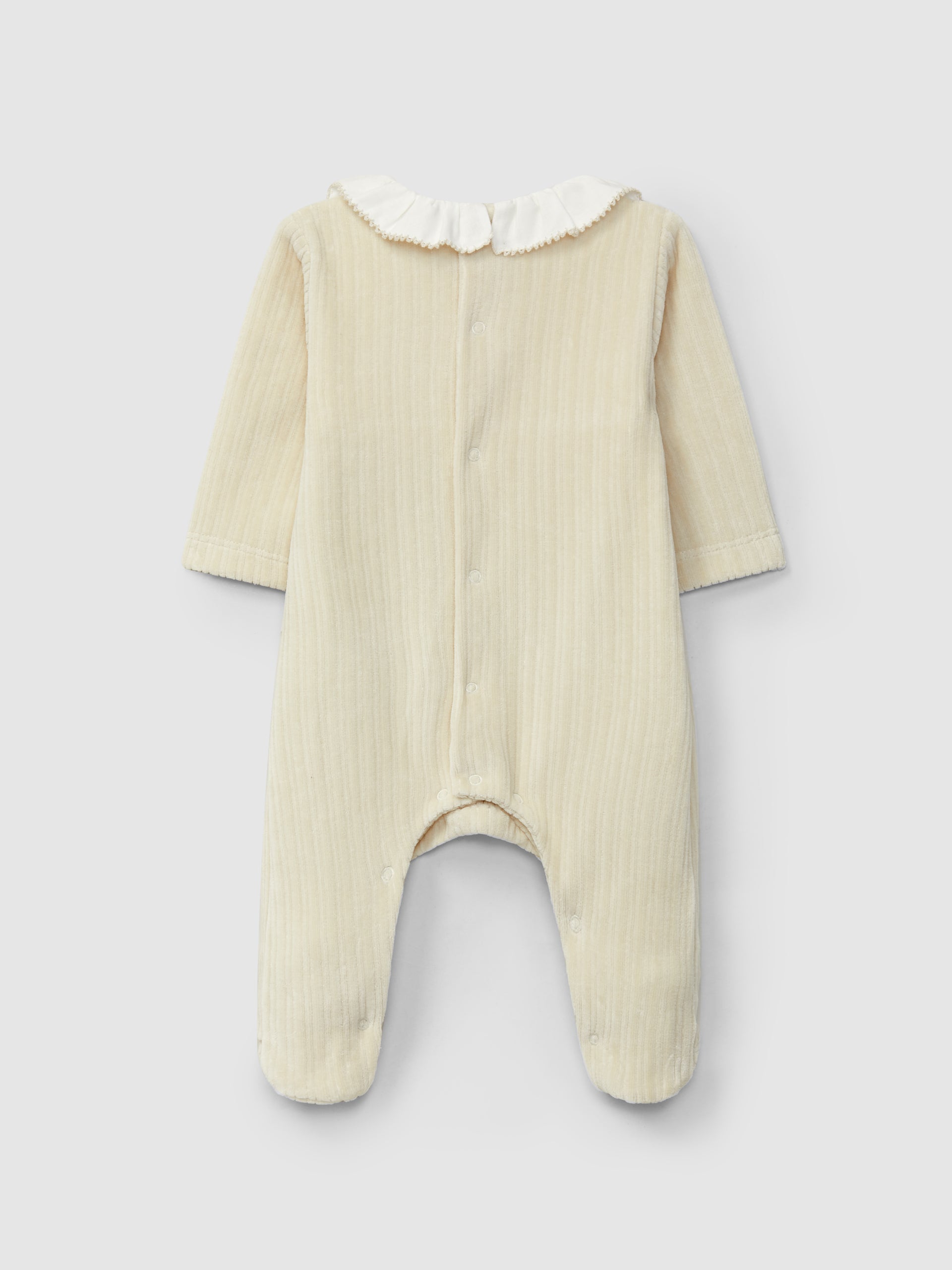 BABYGROW EN VELOURS CANNELE A COL A VOLANT ET DETAIL BRODE