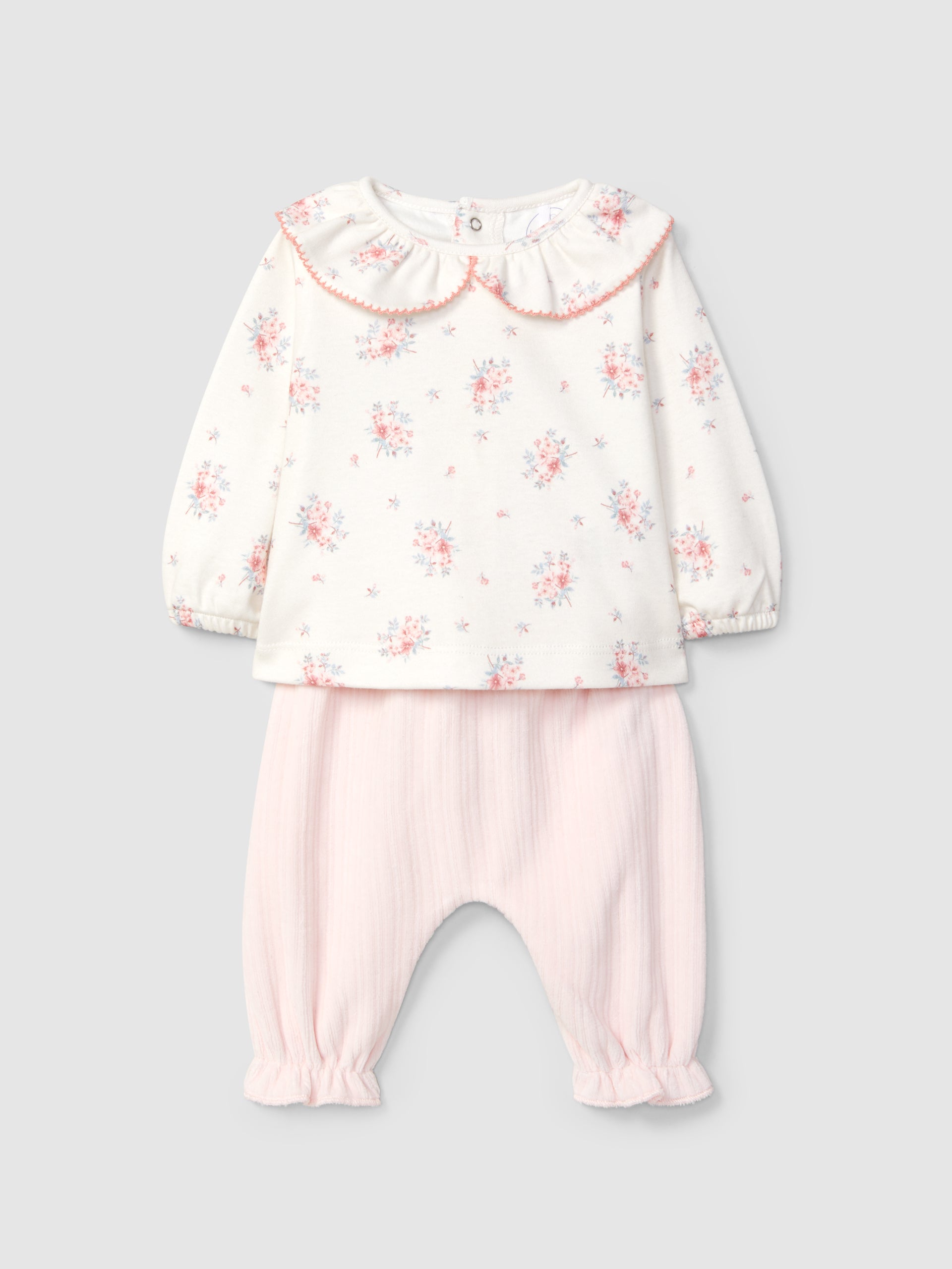 ENSEMBLE DEUX PIECES A FLEURS ET VELOURS CANNELE