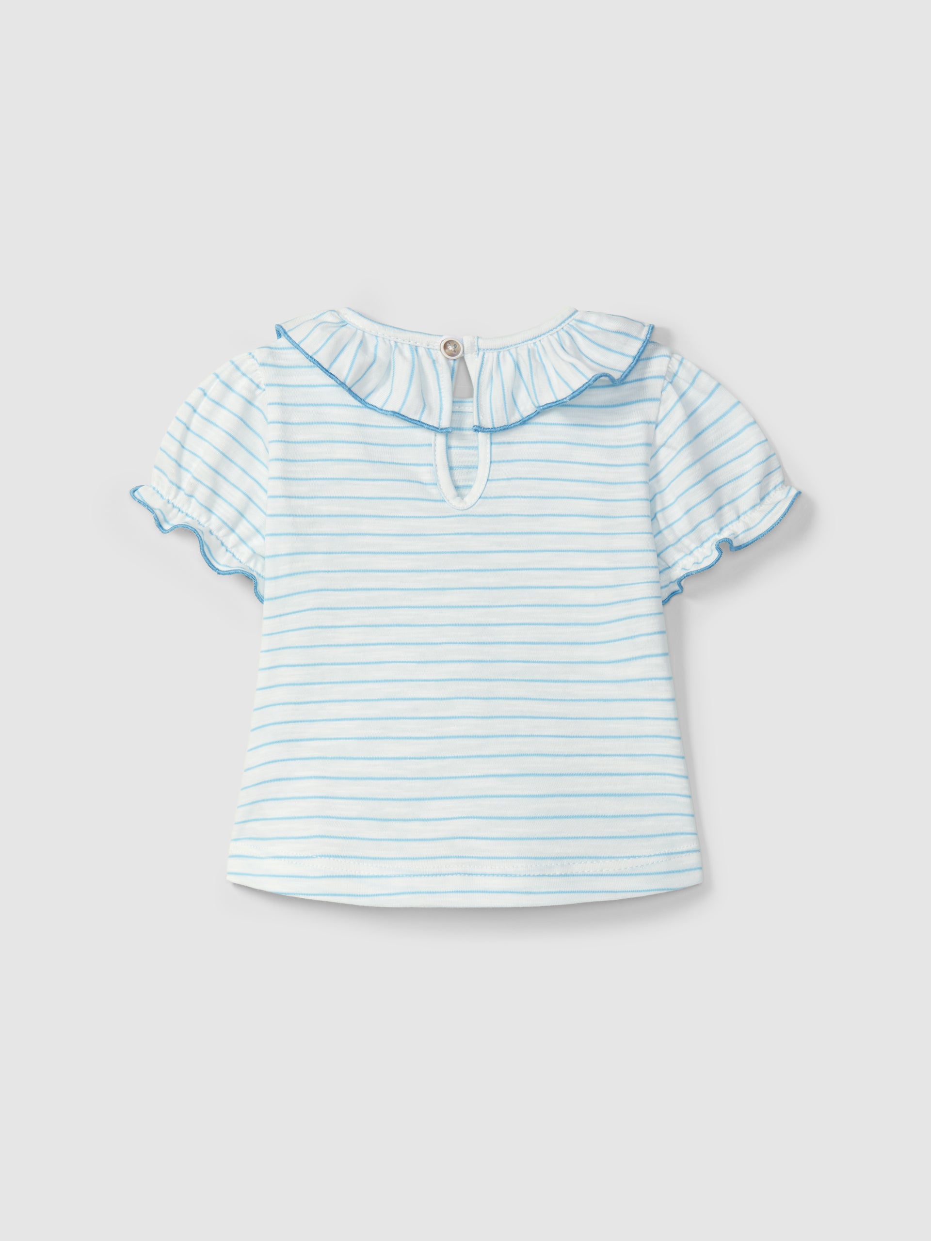 T-SHIRT A RAYURES A COL A VOLANT
