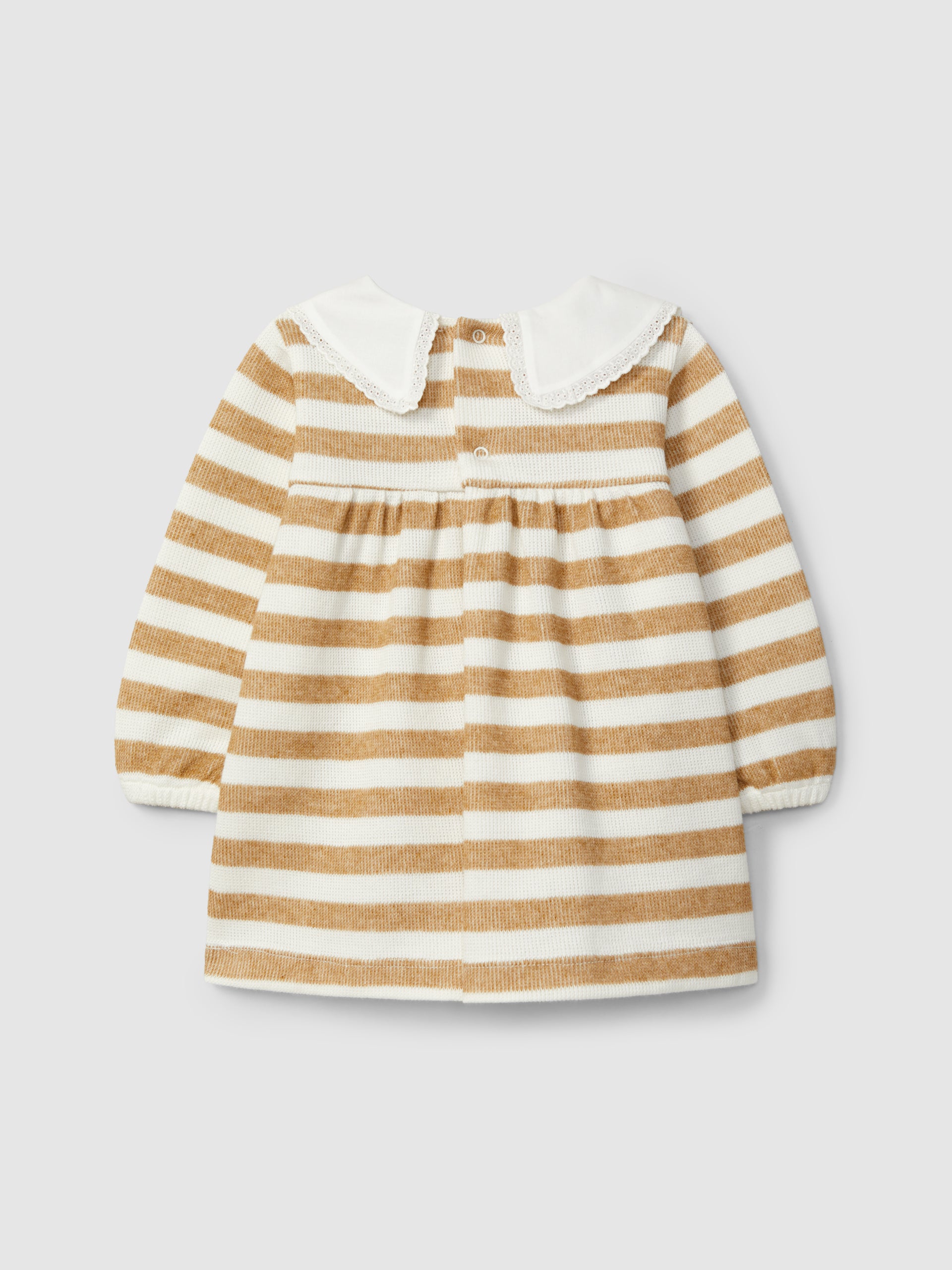 ROBE A RAYURES AVEC DETAIL EN DENTELLE AU COL