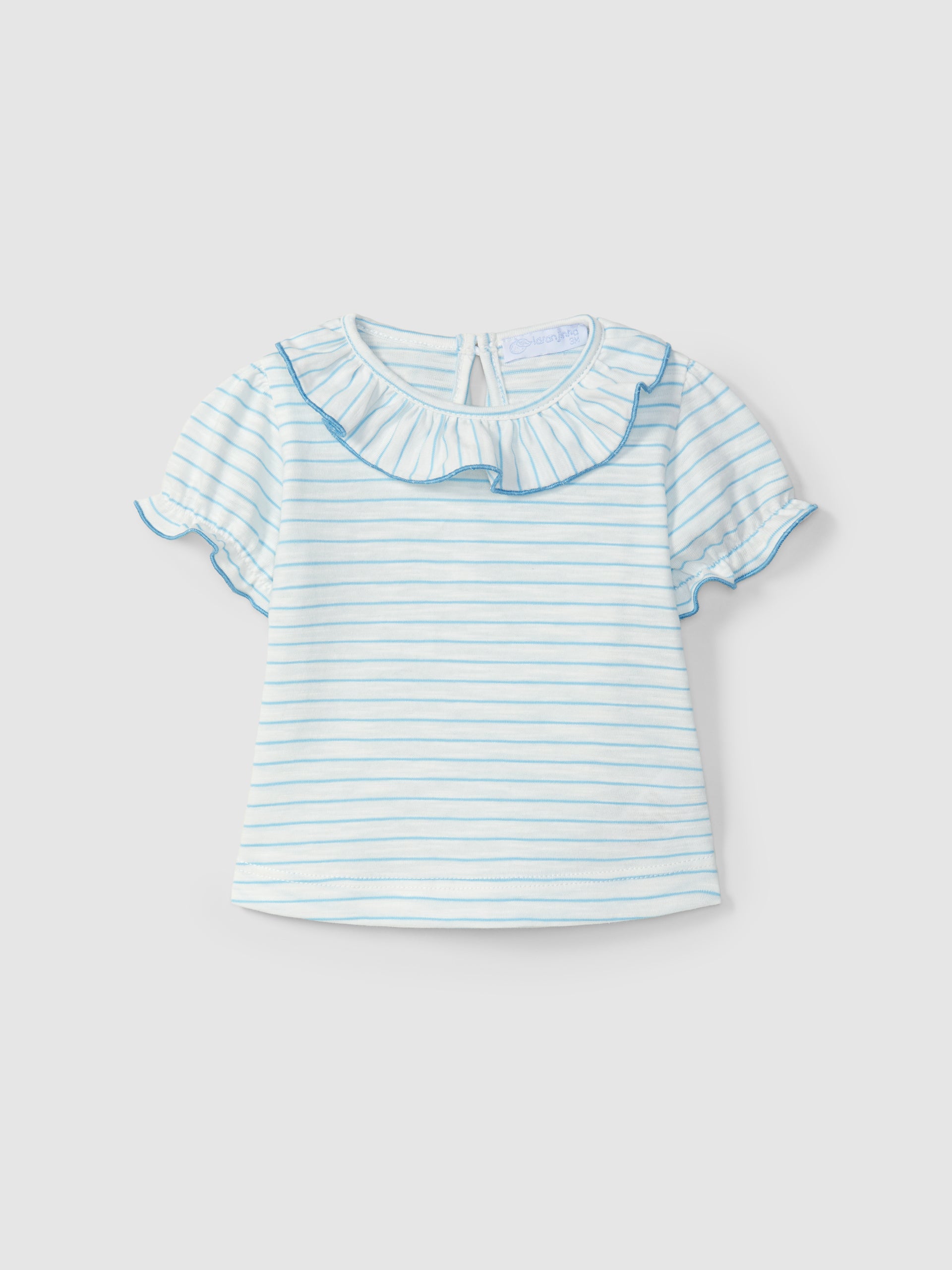 T-SHIRT A RAYURES A COL A VOLANT