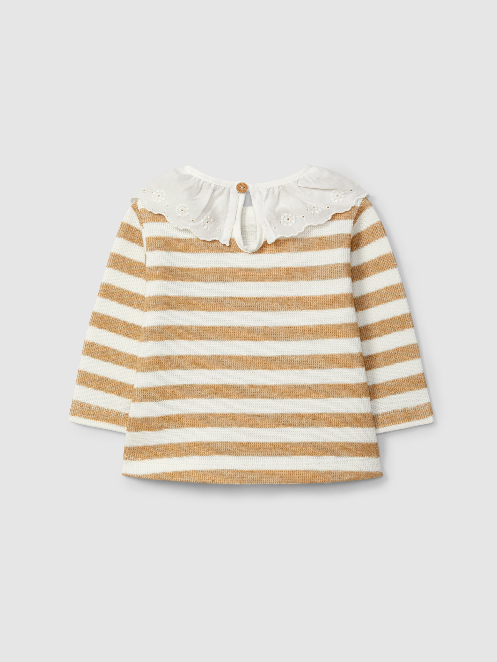 LONGSLEEVE A RAYURES A COL A VOLANT BRODE
