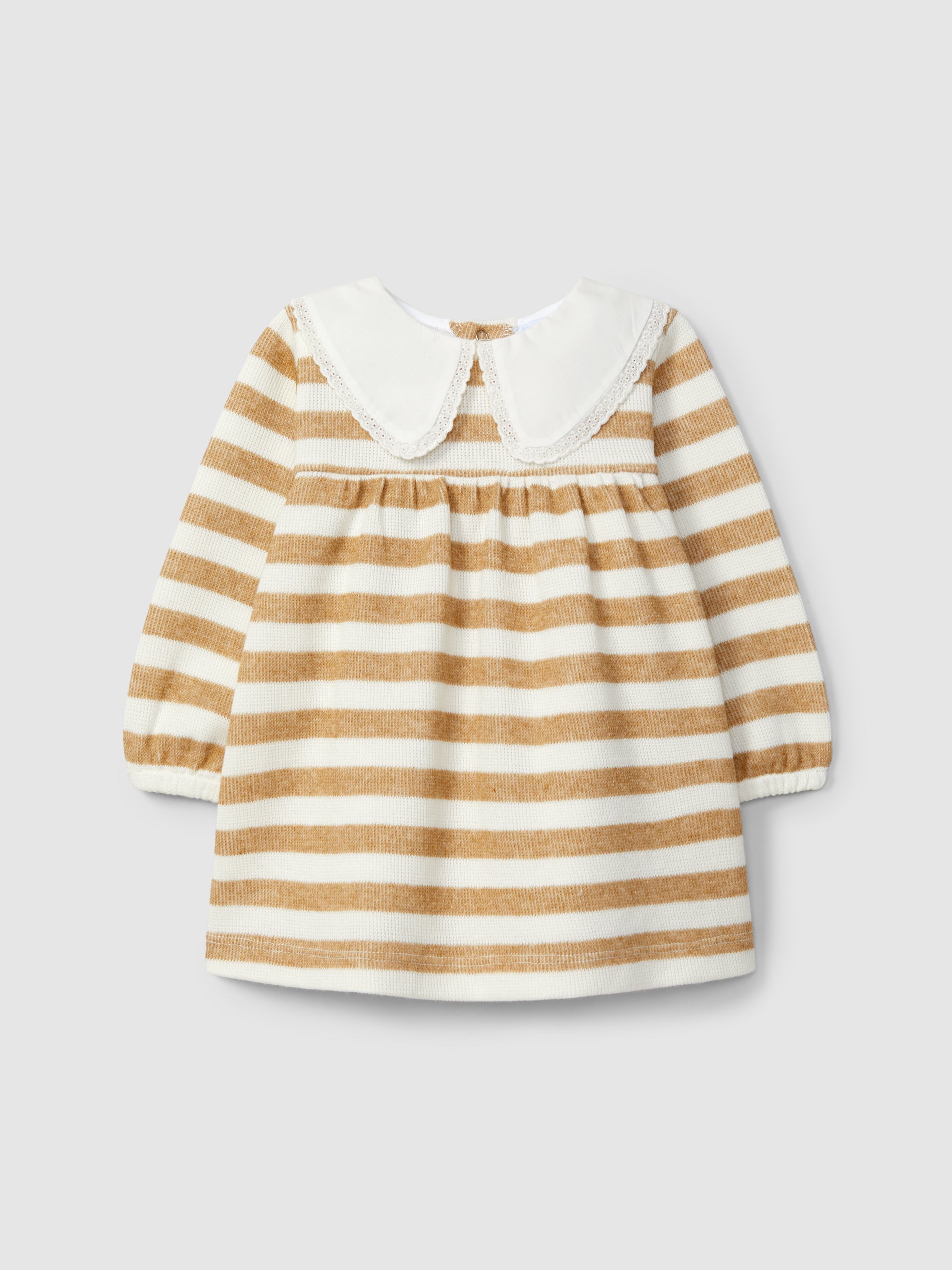 ROBE A RAYURES AVEC DETAIL EN DENTELLE AU COL