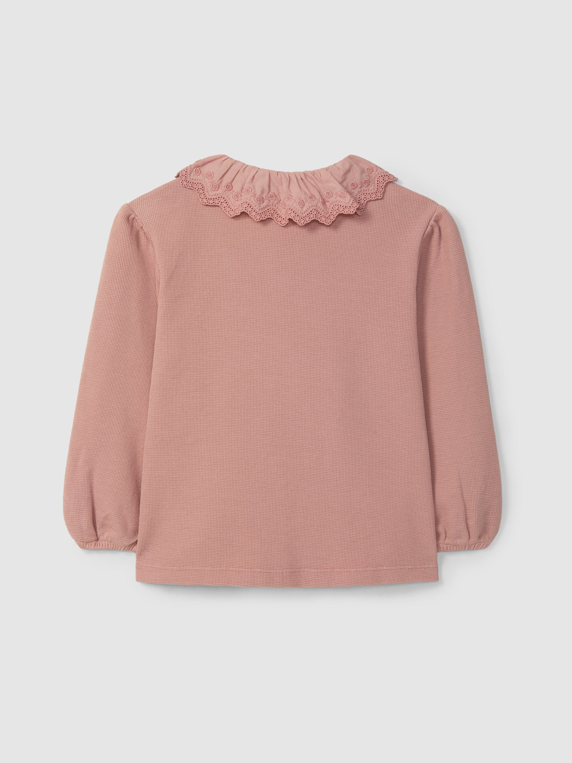 LONGLSEEVE EN MAILLE GAUFREE AVEC COL EN BRODERIE ANGLAISE