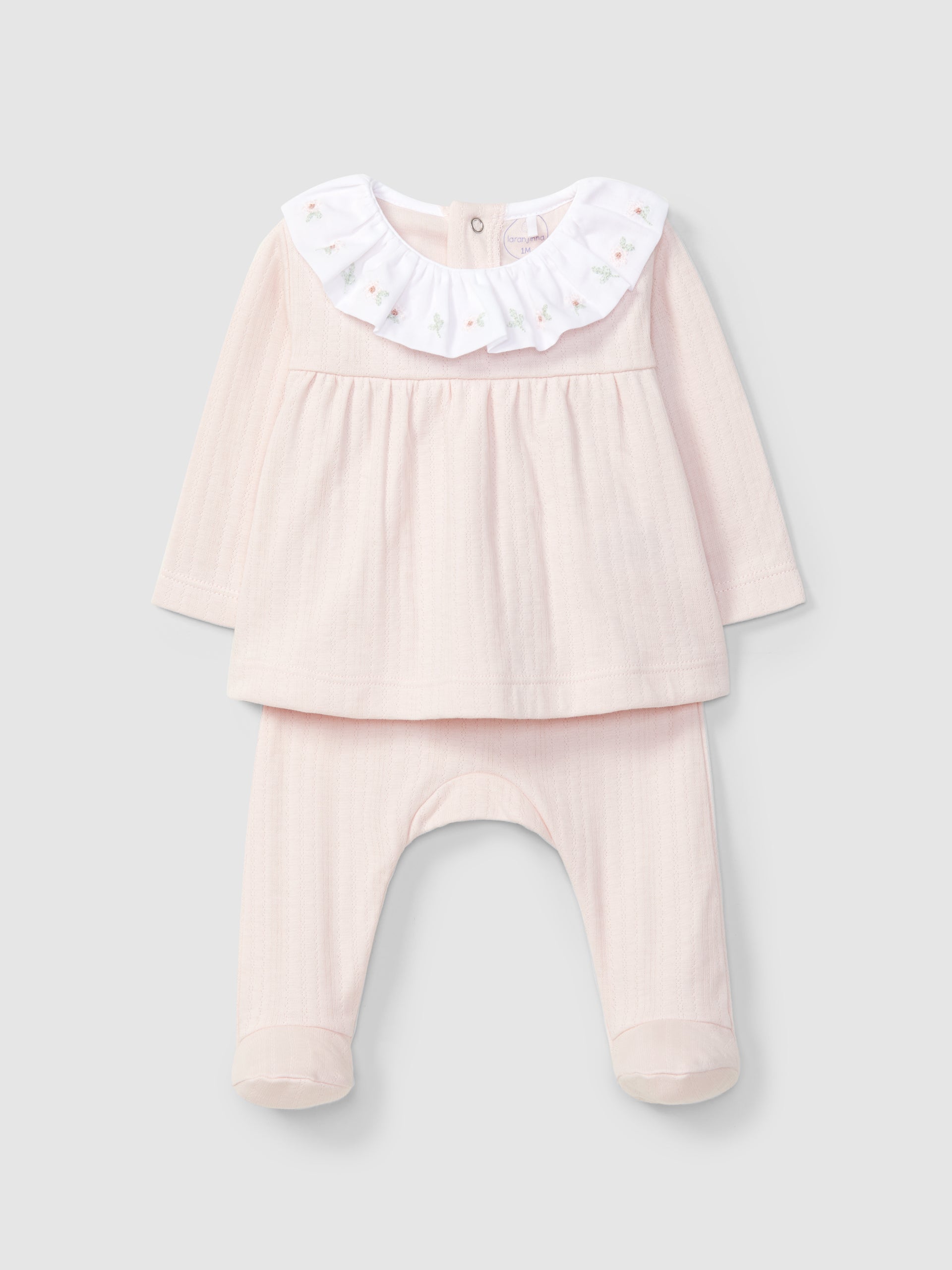 ENSEMBLE COMPOSE DE DEUX PIECES COTON BIOLOGIQUE AVEC FLEURS BRODEES