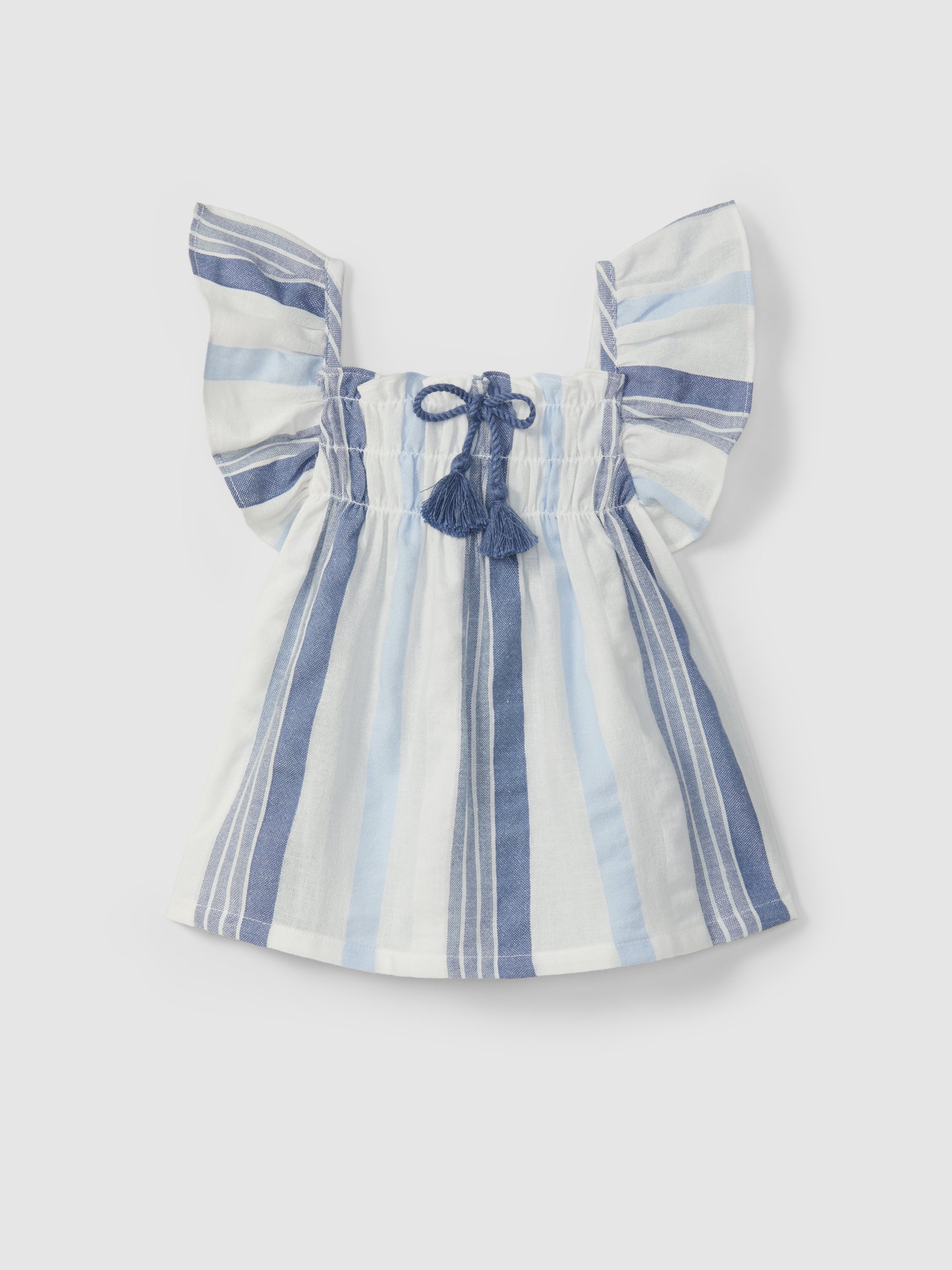 TOP TISSU TEXTURE A RAYURES AVEC CORDON DECORATIF