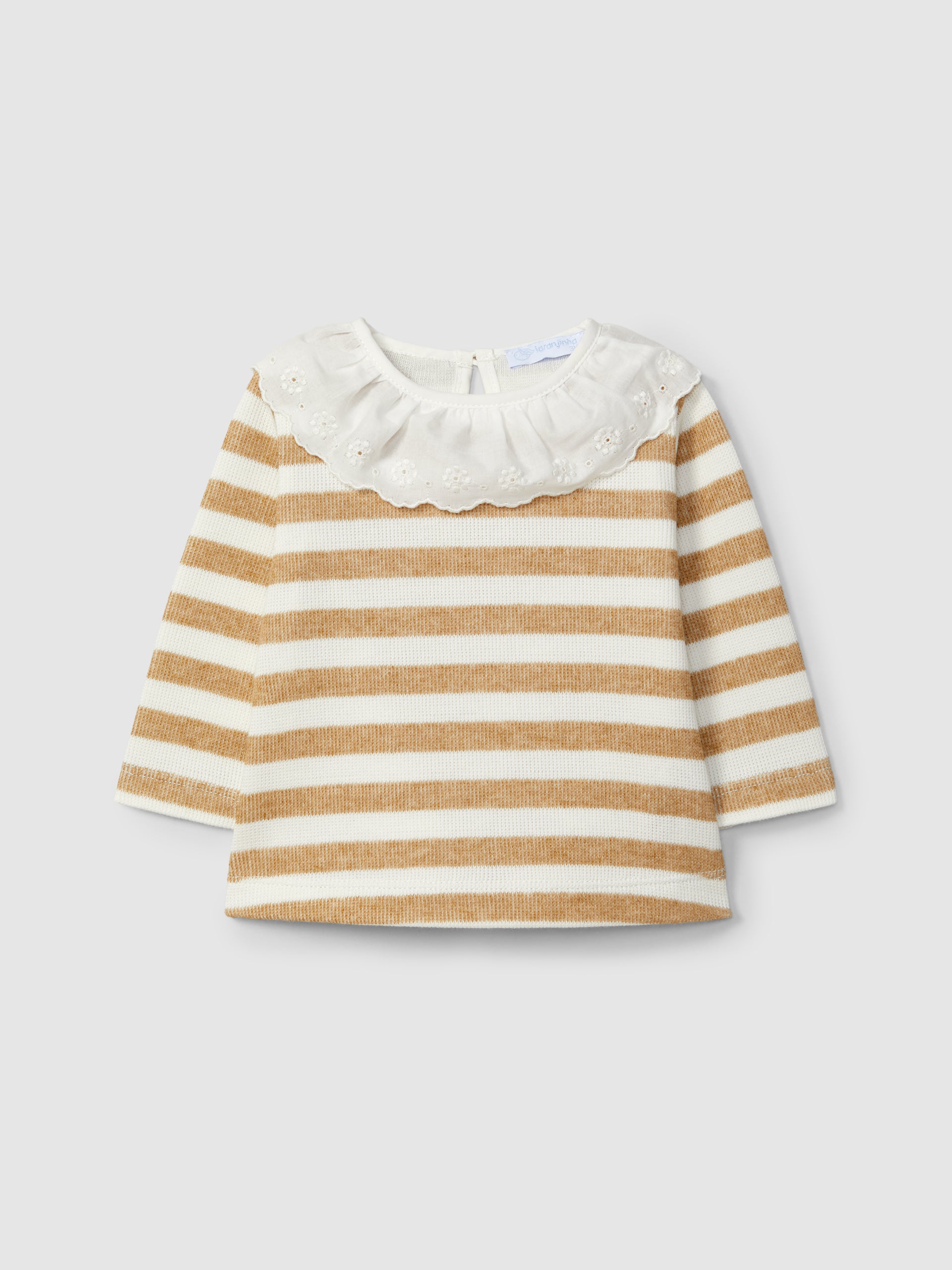 LONGSLEEVE A RAYURES A COL A VOLANT BRODE