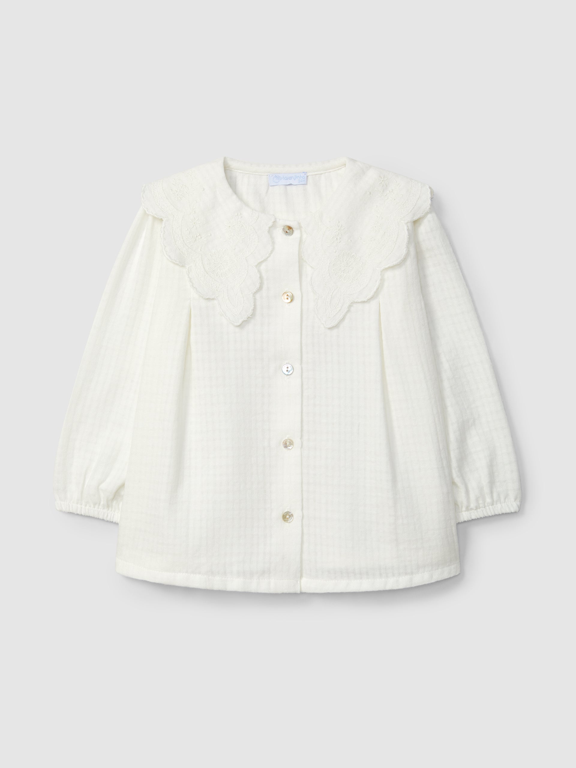 BLOUSE EN TISSU TEXTURE A COL EN BRODERIE ANGLAISE